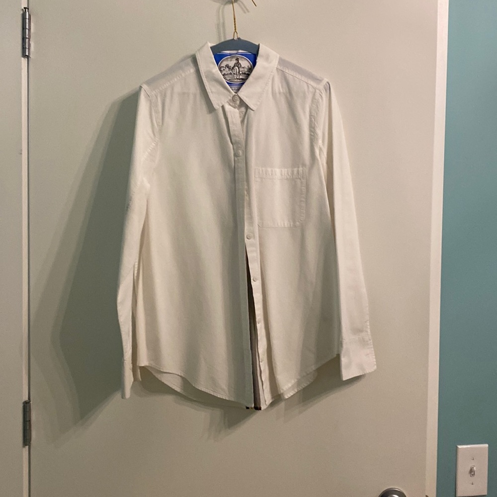 Athleta blouse with stripe in back - white button down